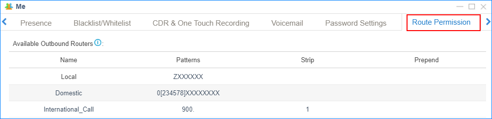 Configure extension settings 4 in2pbx-route-permission